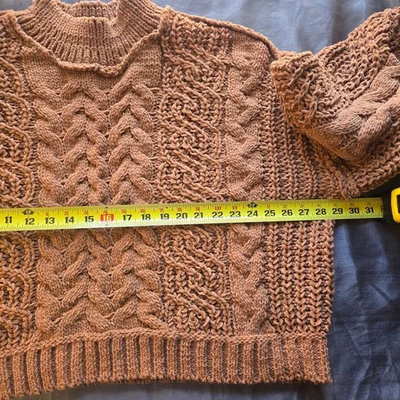 POL Women Brown Cable Knit Sweater Size‎ L Mock Neck Long Sleeve - Picture 8 of 9